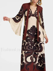 Lace Single Breasted Boho Dress Red / S