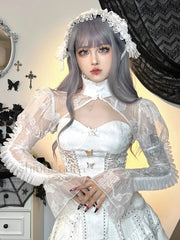 Lace Sleeve Mesh Bodycon Cocktail Vintage Witchy Flare Goth Retro Gothic Dress