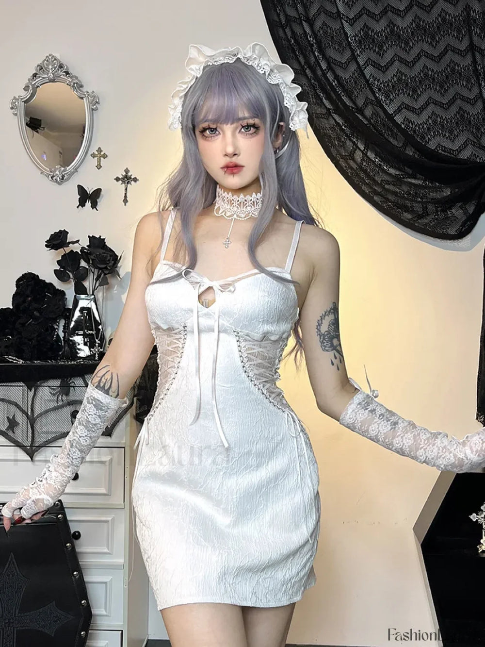 Lace Sleeve Mesh Bodycon Cocktail Vintage Witchy Flare Goth Retro Gothic Dress Dress / S