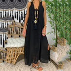 Lace Splice Sleeveless Boho Dress Black / M