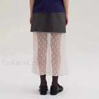 Lace Spliced Pleated Zipper Skirt