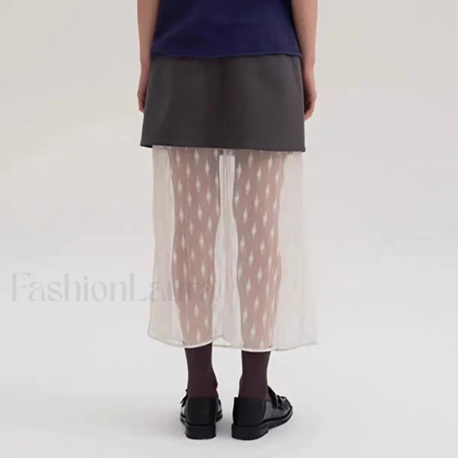 Lace Spliced Pleated Zipper Skirt