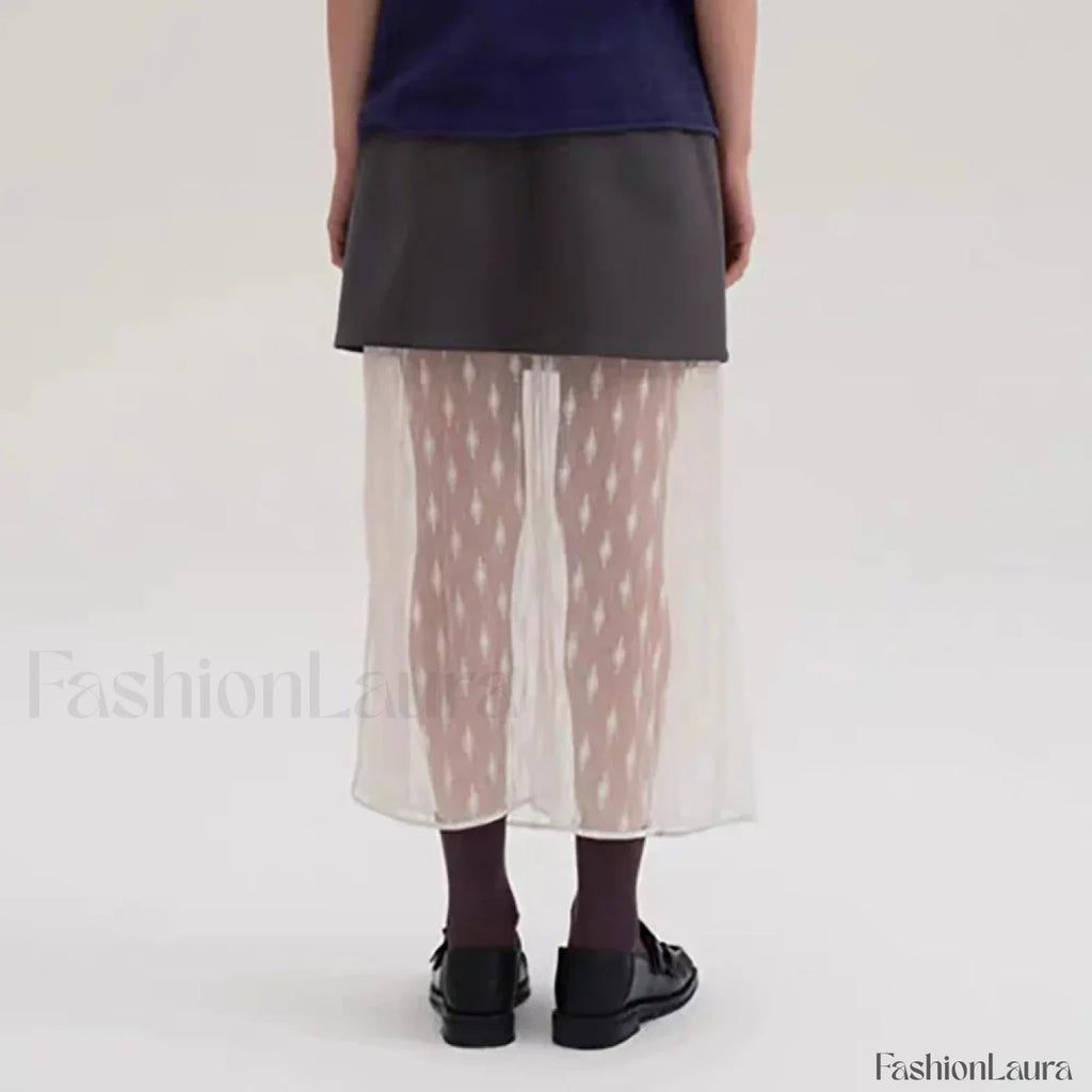 Lace Spliced Pleated Zipper Skirt