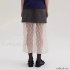 Lace Spliced Pleated Zipper Skirt