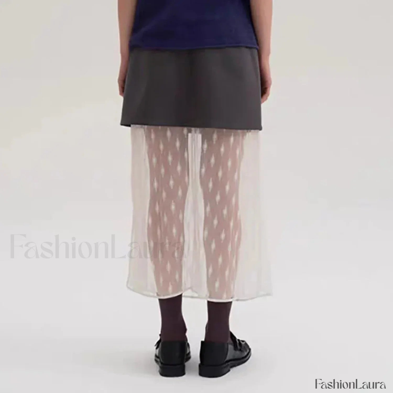 Lace Spliced Pleated Zipper Skirt