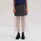 Lace Splicing Straight Zipper Skirt