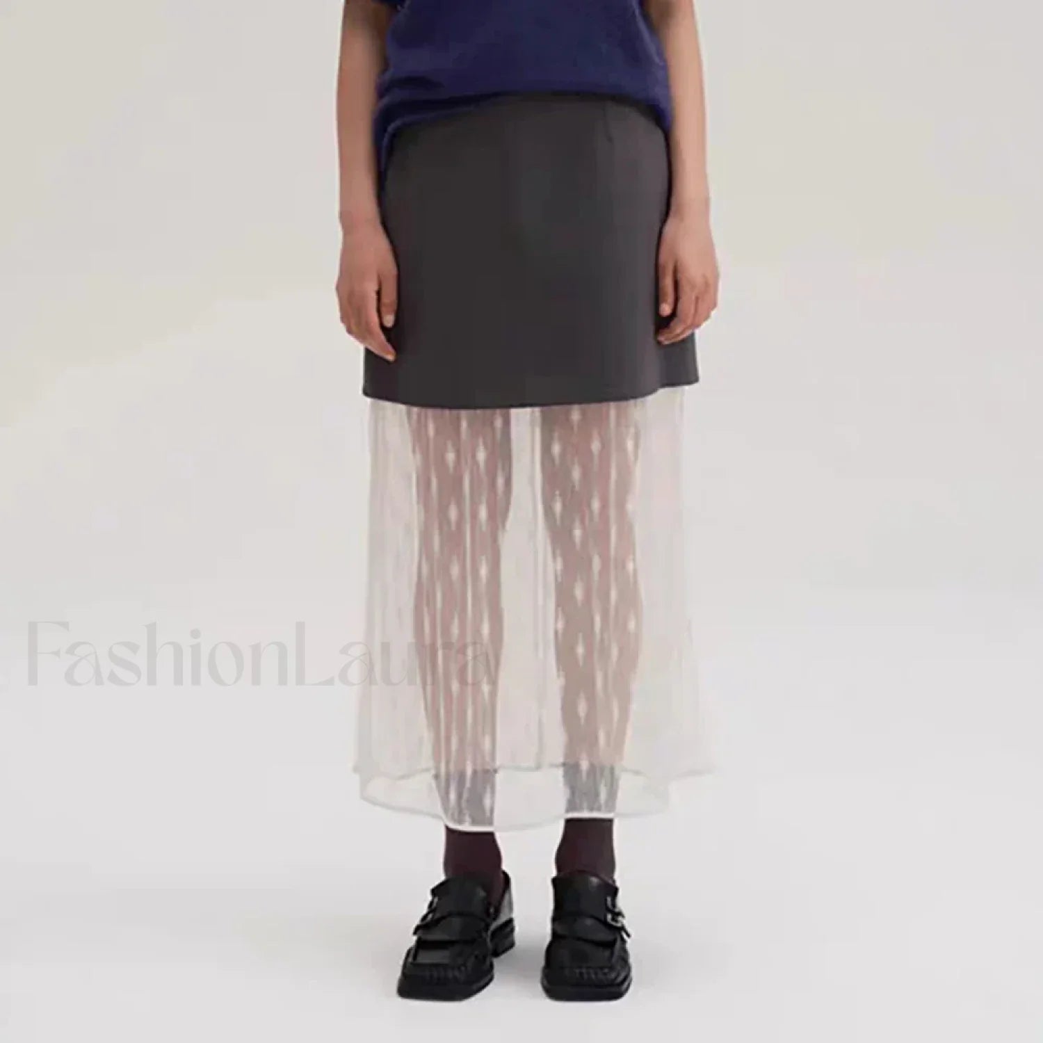 Lace Splicing Straight Zipper Skirt