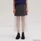 Lace Splicing Straight Zipper Skirt