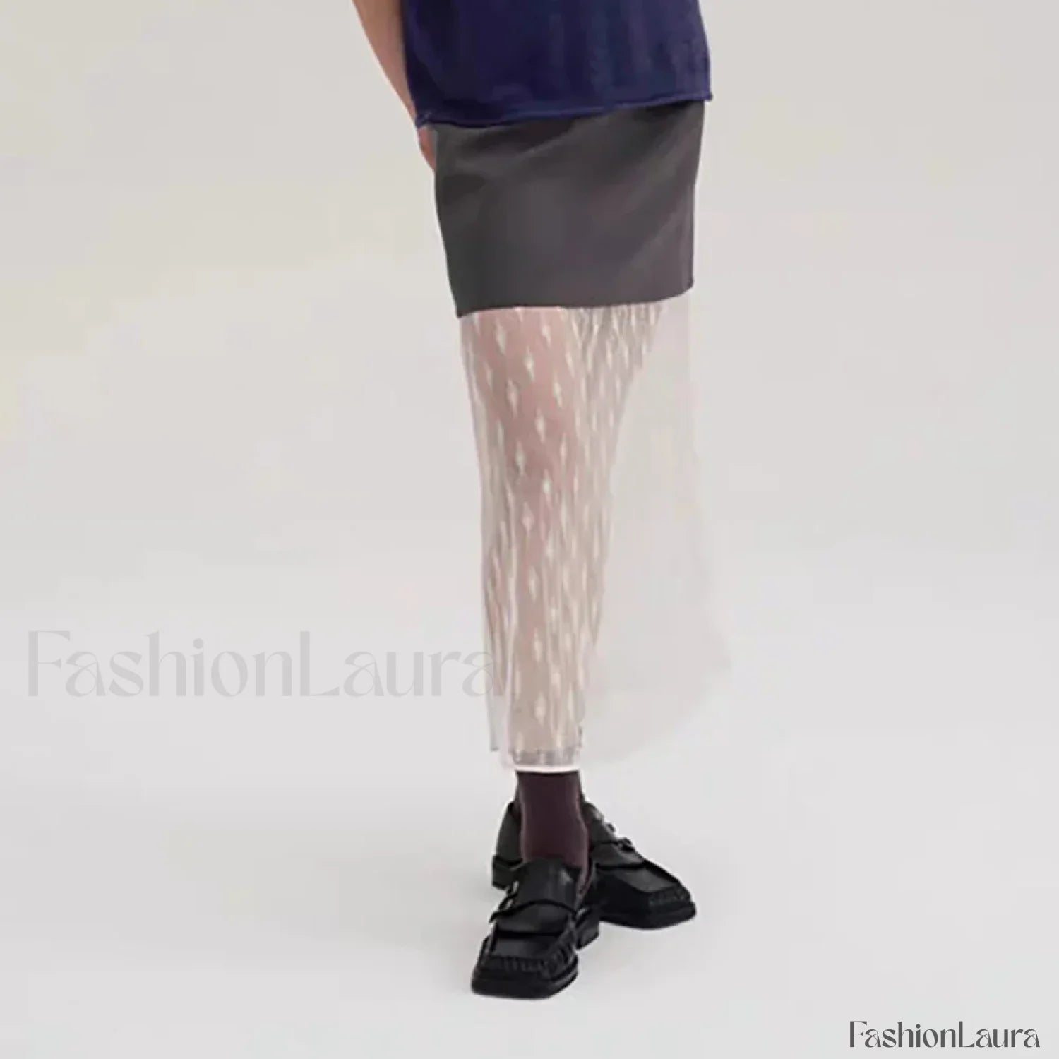 Lace Splicing Straight Zipper Skirt BLACK / S