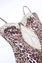 Lace Split Cami Leopard Print Maxi Dress