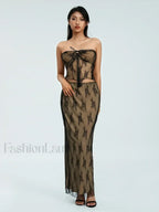 Lace Strapless Wrap Skirt Two Piece Set