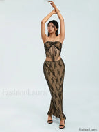 Lace Strapless Wrap Skirt Two Piece Set