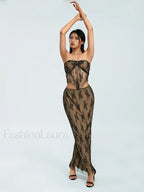 Lace Strapless Wrap Skirt Two Piece Set