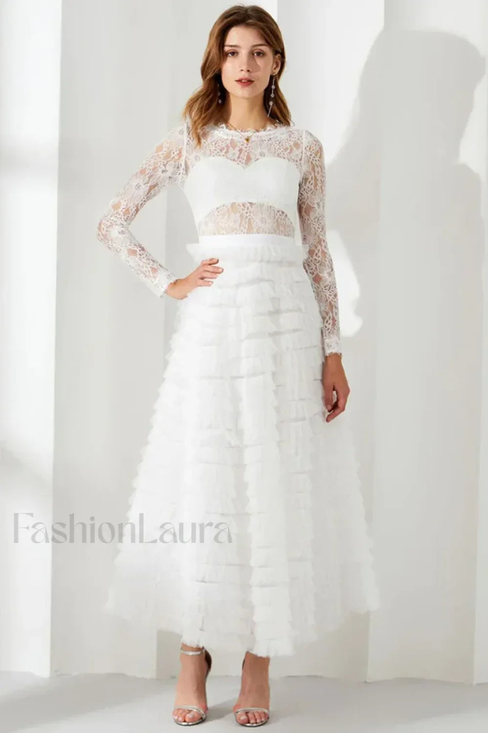 Lace Tiered Ruffle Charming Tulle Maxi Dress Main image
