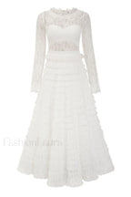 Lace Tiered Ruffle Charming Tulle Maxi Dress S / White