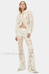 Lace Top Stylish & Pants Set S / White