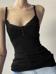 Lace Trim Black Ribbed Cami Top Tops&Tees
