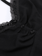 Lace Trim Black Ribbed Cami Top Tops&Tees