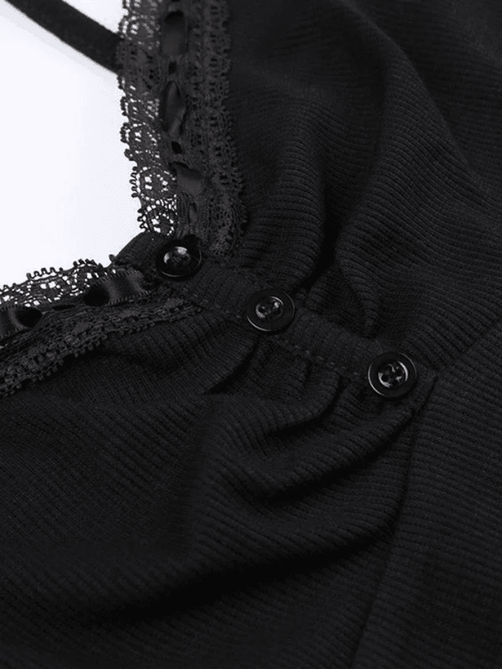 Lace Trim Black Ribbed Cami Top Tops&Tees