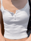 Lace Trim Button Up Ribbed Crop Cami Top White / S Tops&Tees