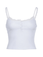 Lace Trim Button Up Ribbed Crop Cami Top Tops&Tees