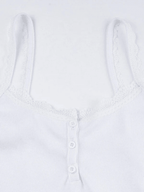 Lace Trim Button Up Ribbed Crop Cami Top Tops&Tees