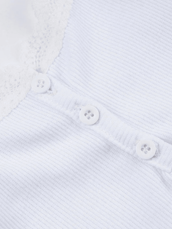 Lace Trim Button Up Ribbed Crop Cami Top Tops&Tees
