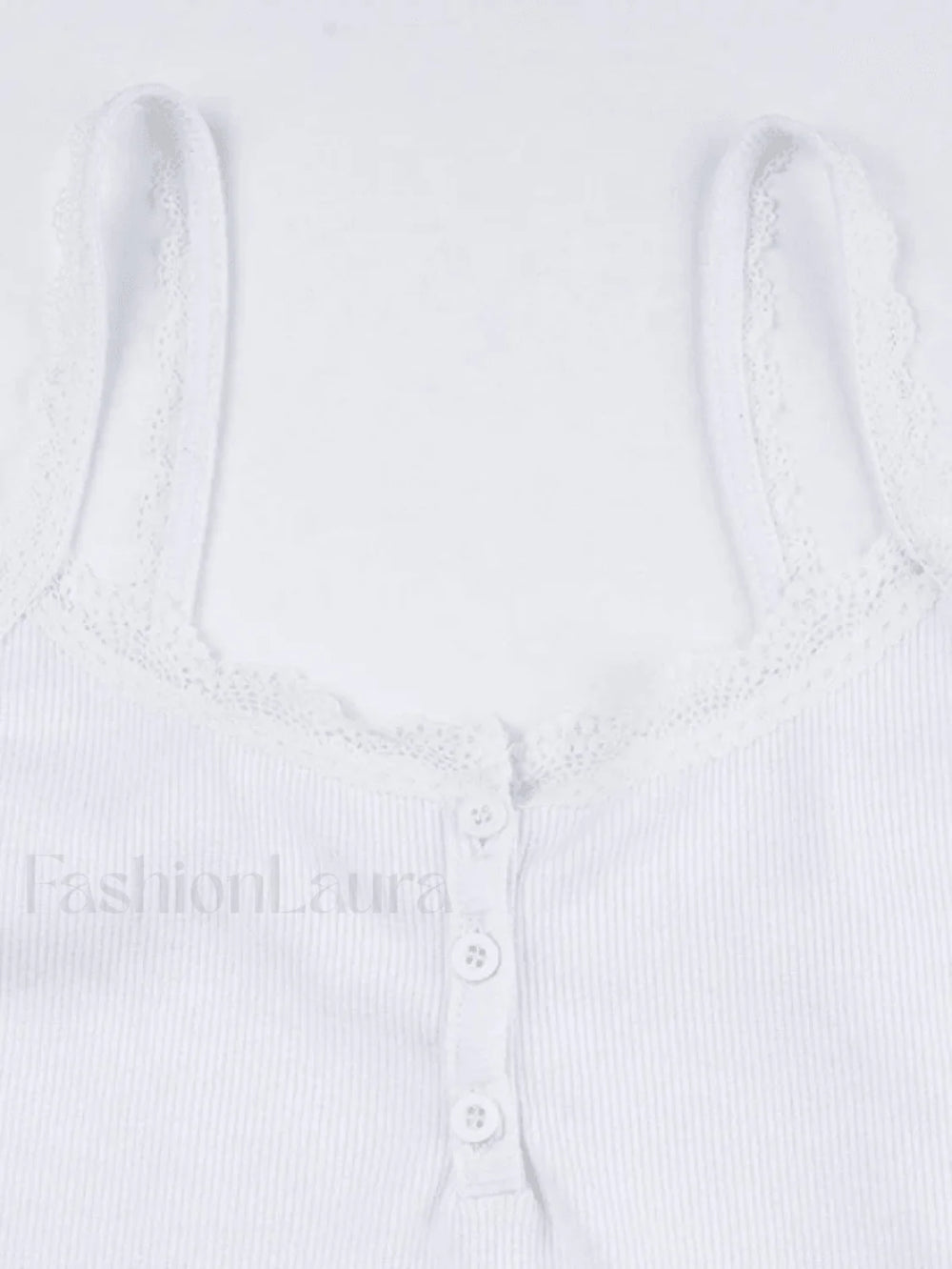 Lace Trim Button Up Ribbed Crop Cami Top Tops&Tees