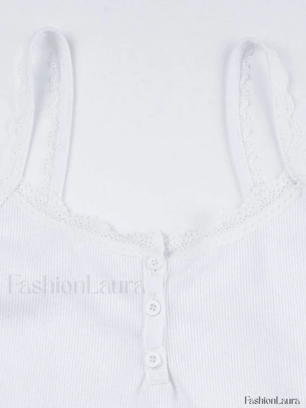 Lace Trim Button Up Ribbed Crop Cami Top Tops&Tees