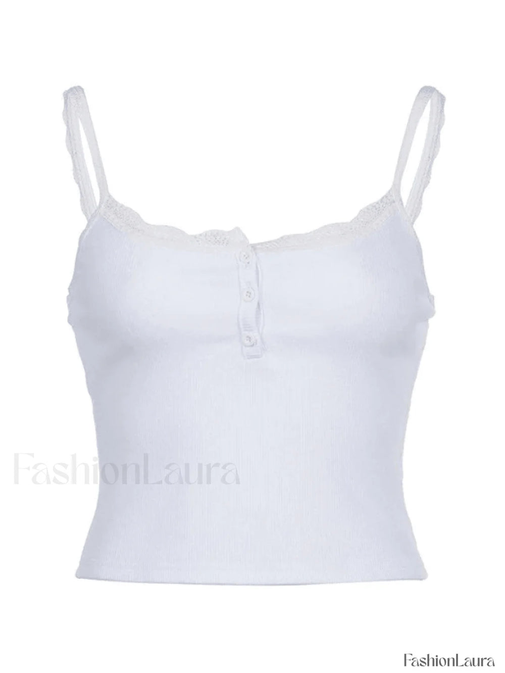 Lace Trim Button Up Ribbed Crop Cami Top Tops&Tees