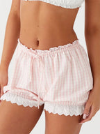 Lace Trim Casual Plaid Bloomers Lolita Cosplay Short