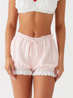 Lace Trim Casual Plaid Bloomers Lolita Cosplay Short