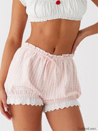 Lace Trim Casual Plaid Bloomers Lolita Cosplay Short