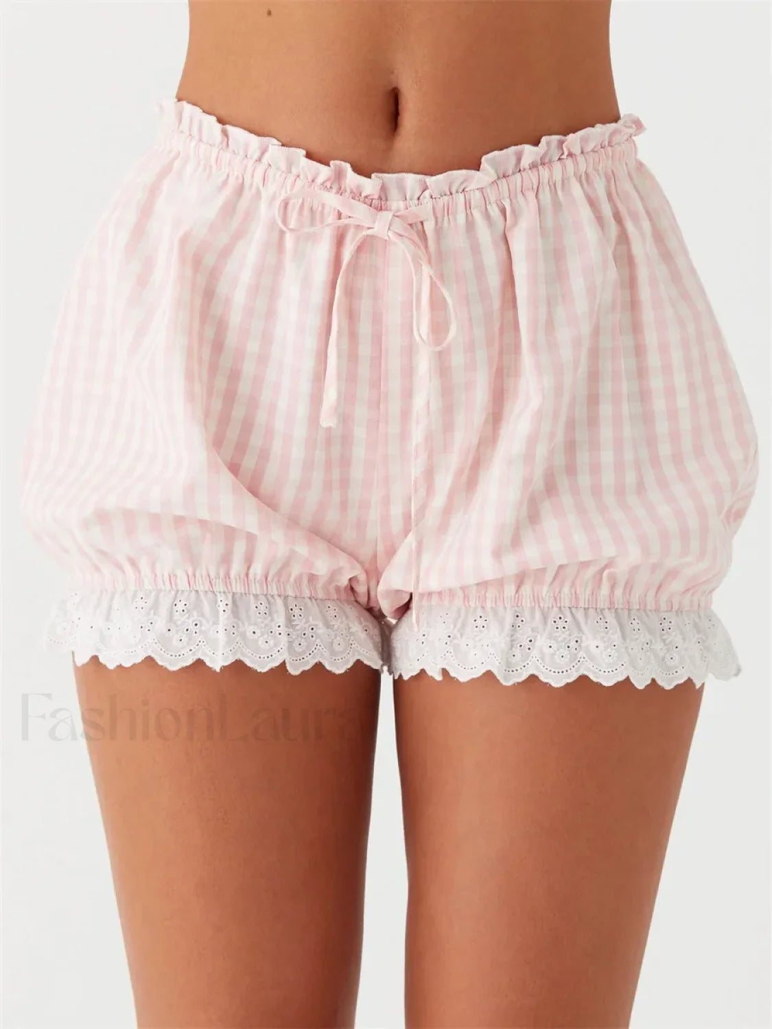 Lace Trim Casual Plaid Bloomers Lolita Cosplay Short Pink / S Main image