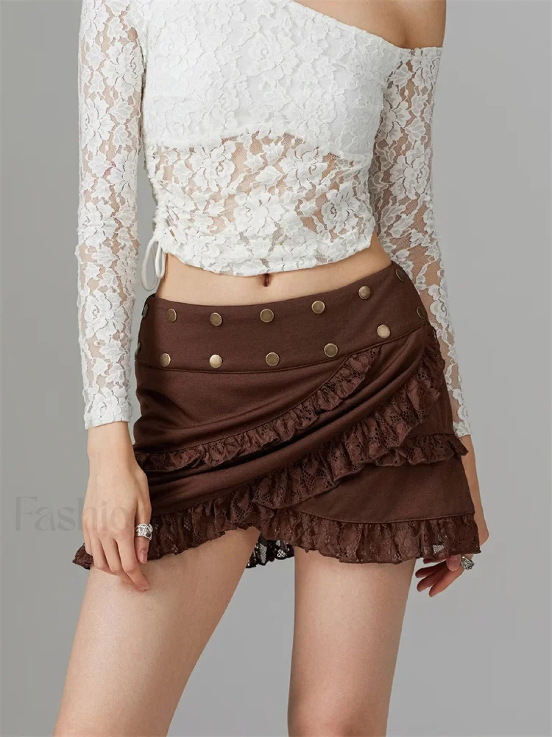Lace Trim Irregular Hem Mini Skirt Main image