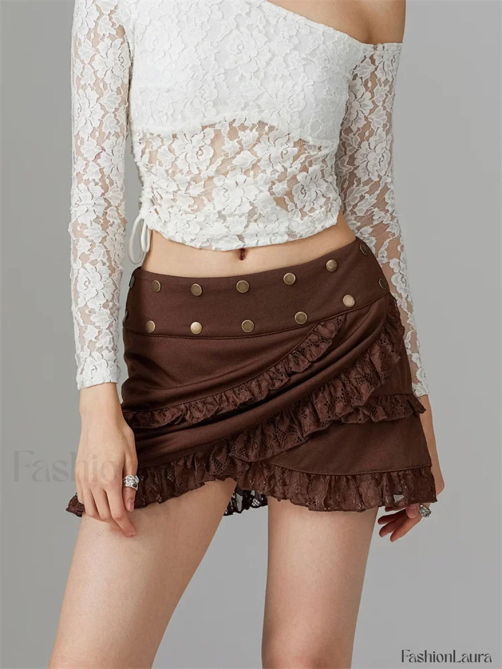 Lace Trim Irregular Hem Mini Skirt