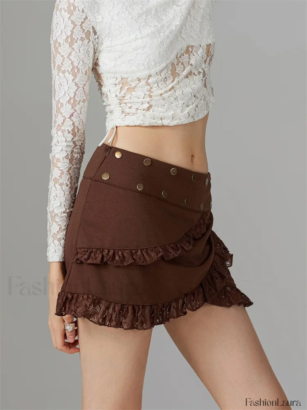 Lace Trim Irregular Hem Mini Skirt