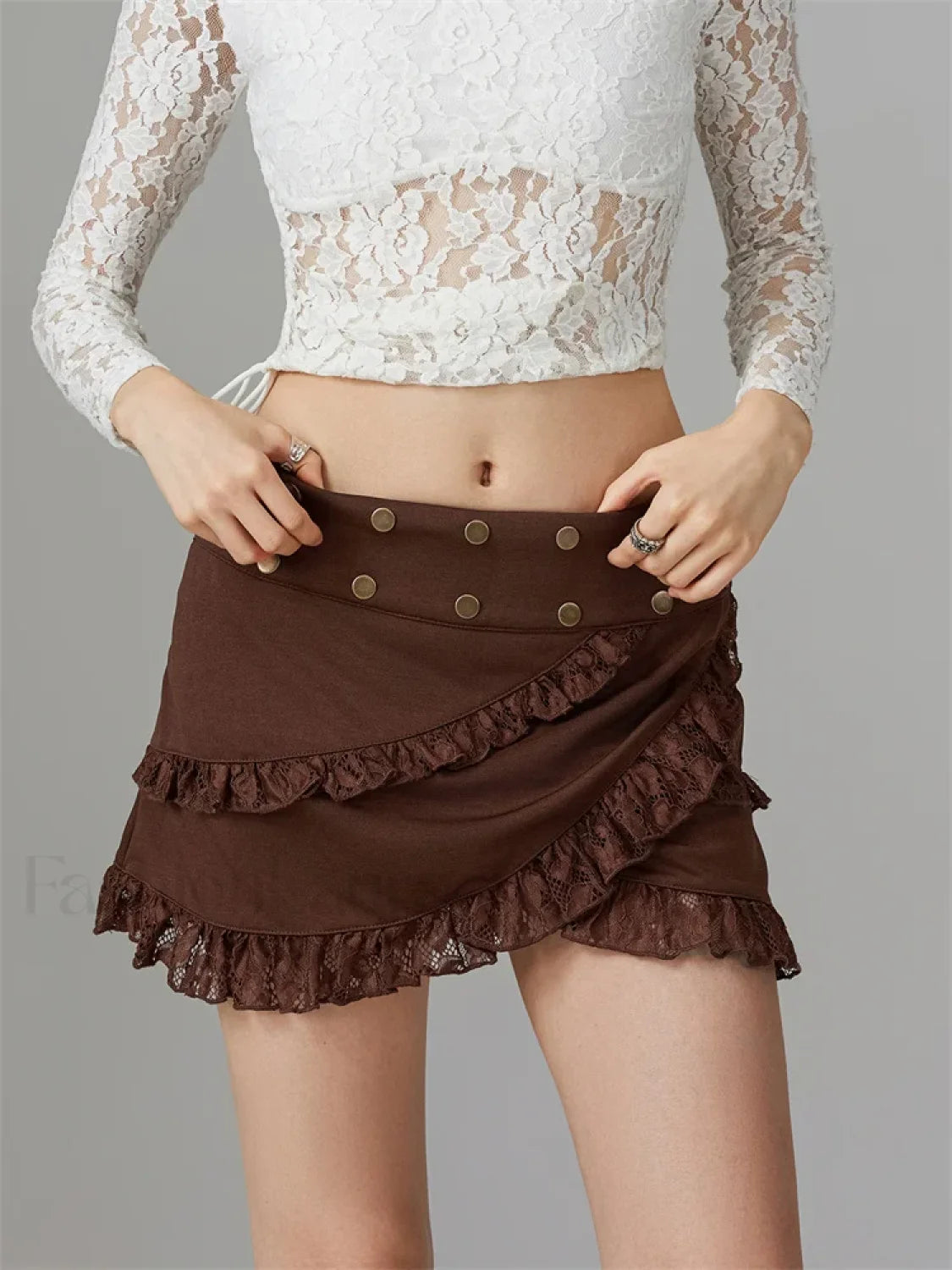 Lace Trim Irregular Hem Mini Skirt Secondary image
