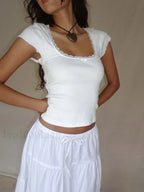 Lace Trim Knitted Vintage T Shirt