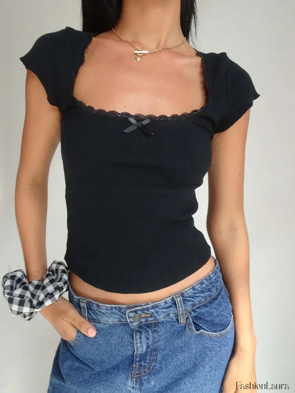 Lace Trim Knitted Vintage T Shirt