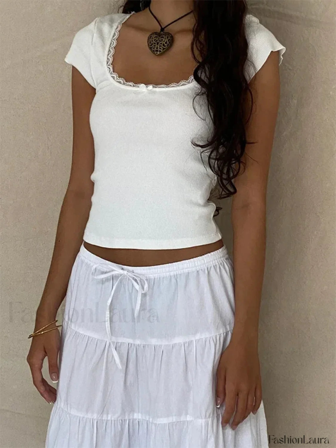 Lace Trim Knitted Vintage T Shirt