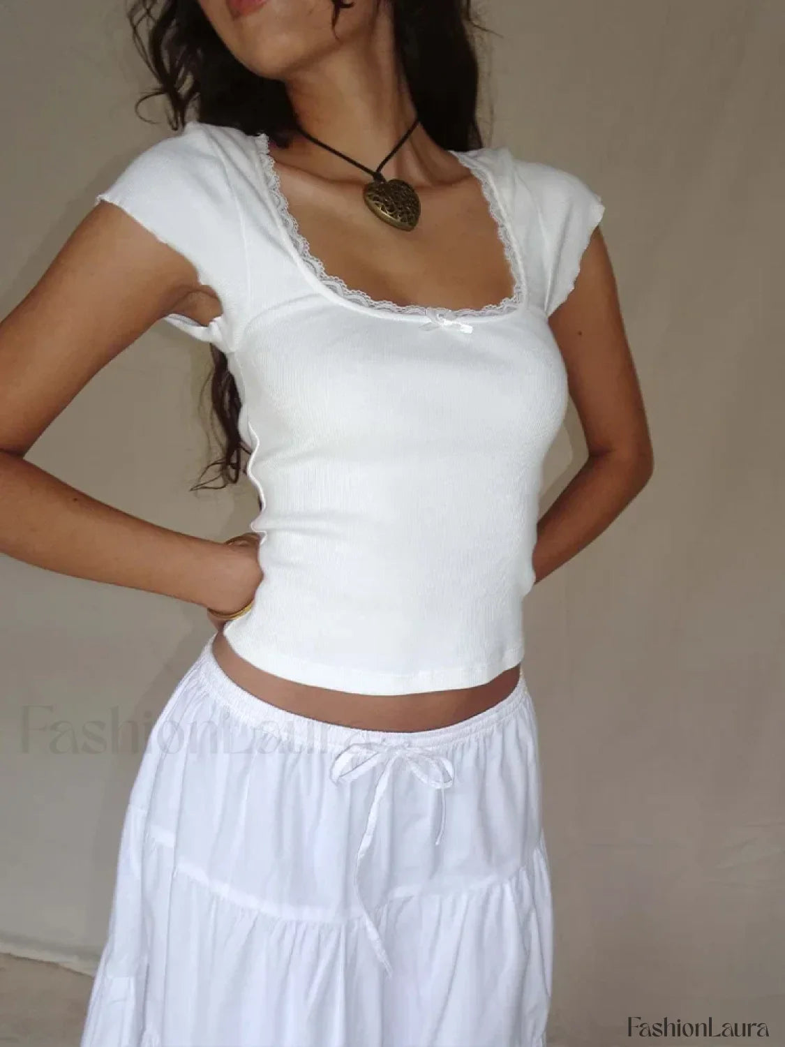Lace Trim Knitted Vintage T Shirt
