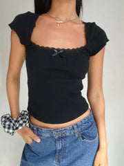 Lace Trim Knitted Vintage T Shirt