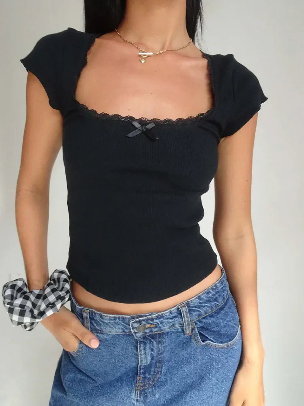 Lace Trim Knitted Vintage T Shirt