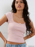 Lace Trim Knitted Vintage T Shirt