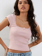 Lace Trim Knitted Vintage T Shirt