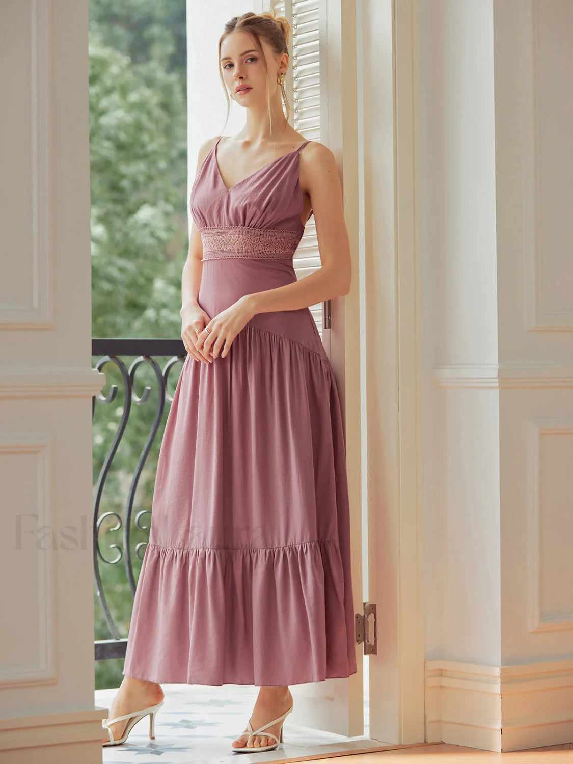 Lace Trim Layered Trendy Hem Cami Long Dress Secondary image