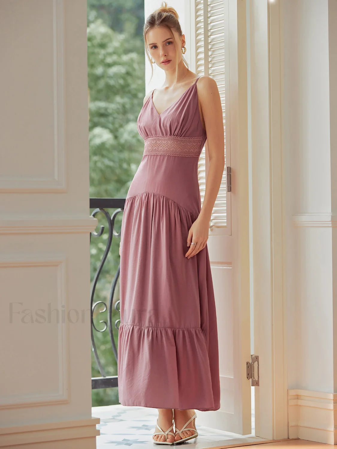 Lace Trim Layered Trendy Hem Cami Long Dress Pink / XS Dresses Main image