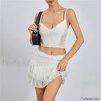 Lace Trim Sleeveless Crop Cami Mini Skirt Two Piece Set