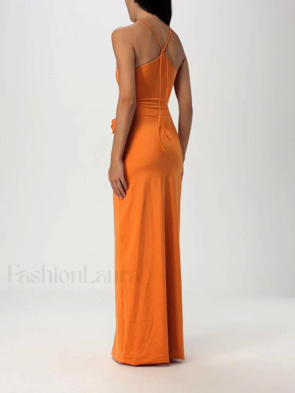 Lace up 3D Appliques Maxi Dress
